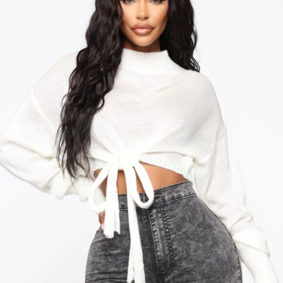 Fashion Nova You Should Stop By White Cropped Sweater Tie Front NWT 1X - Picture 2 of 4